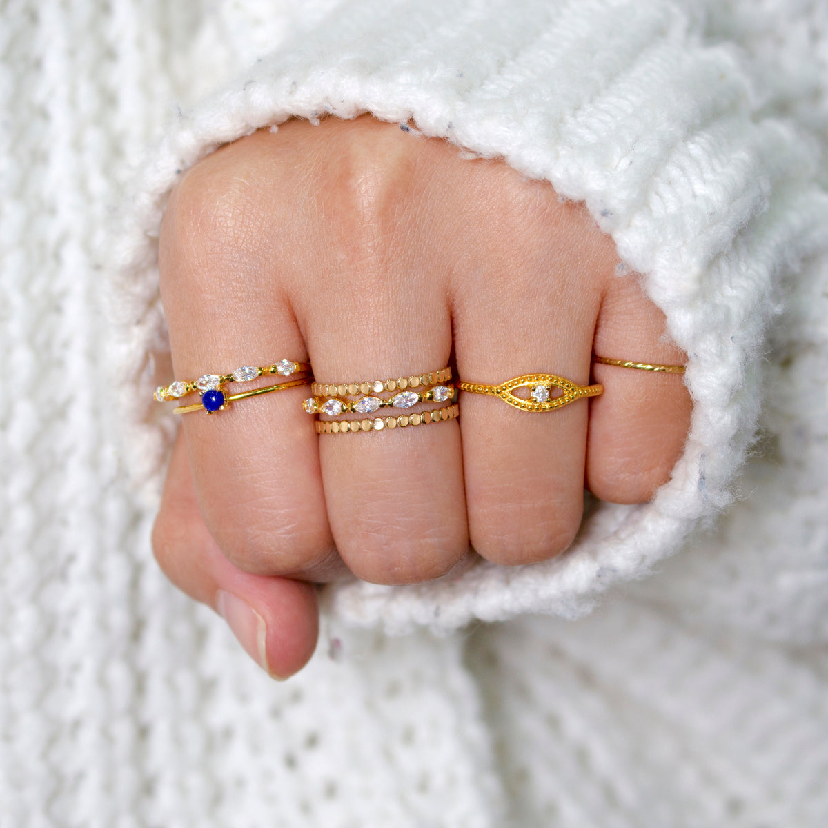 Gold Plated Stackable Rings, Evil Eye Ring, Stacking Ring, Women