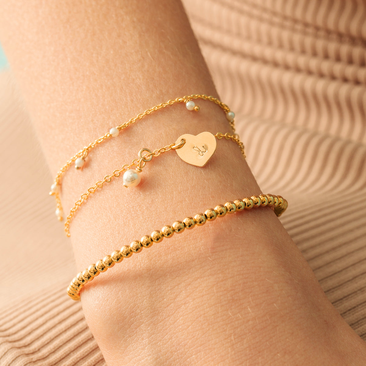 Gold Tiffany link bracelet with cz heart - Perfect Piercing