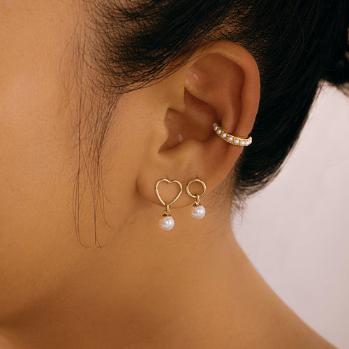 Pearl Open Heart Stud Earrings
