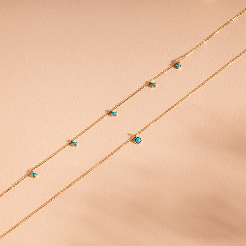 14K Solid Gold Turquoise Hoop Earrings And Necklace Set