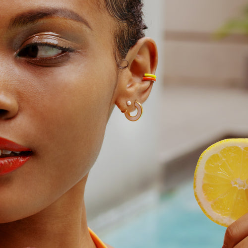 Pink Yellow Future Reversible Enamel Earrings