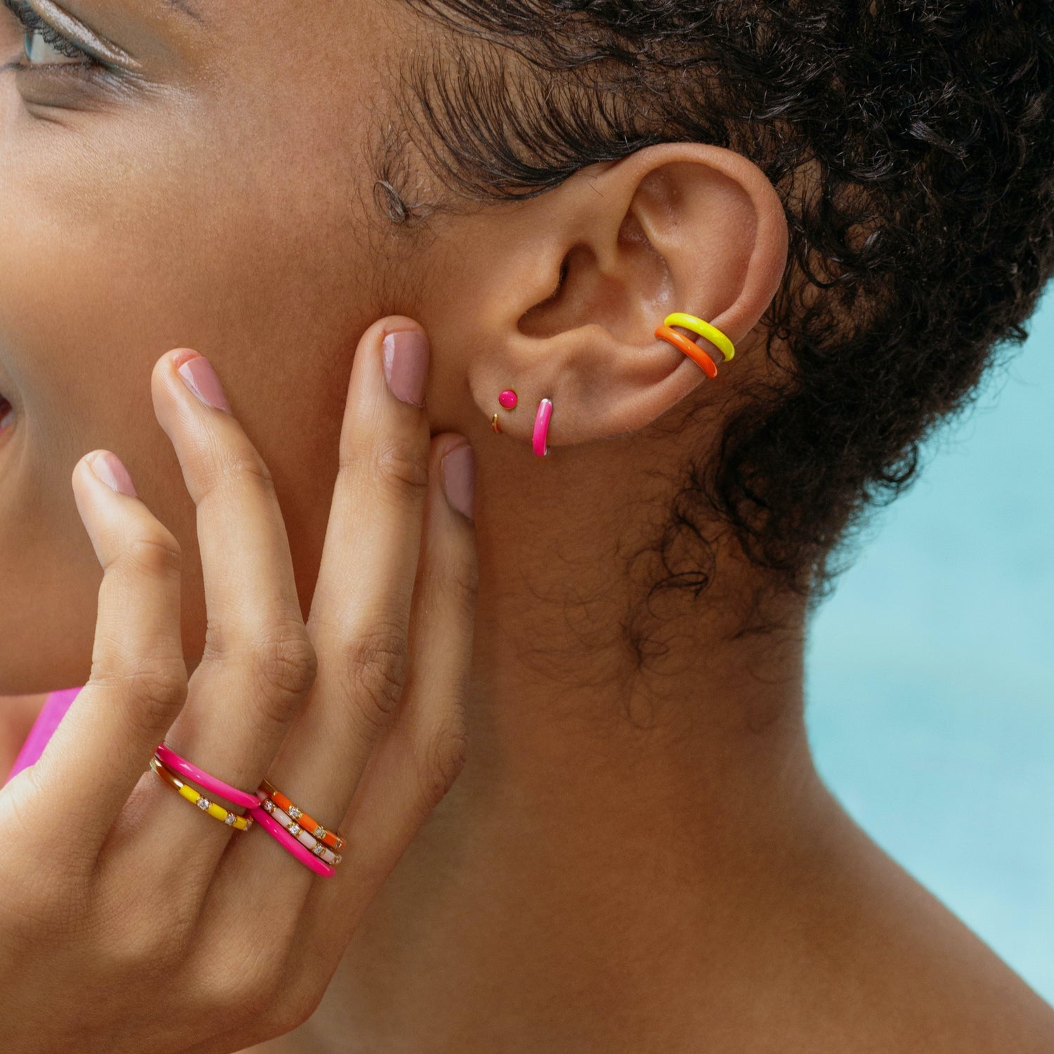 Baby Ball Neon Pink Huggie Earrings