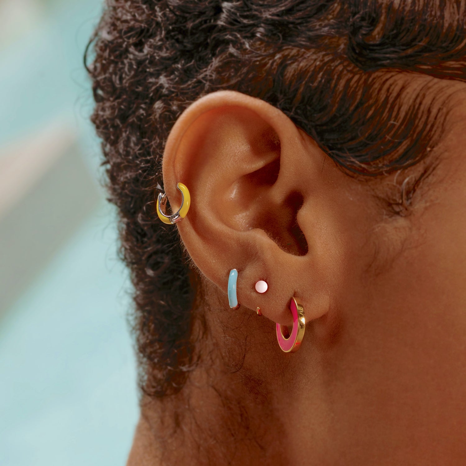 Baby Ball Pink Huggie Earrings