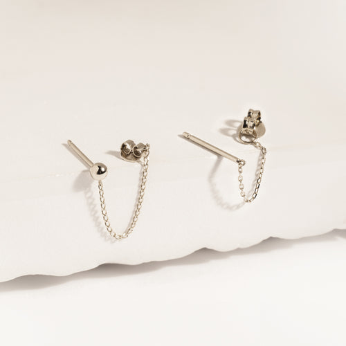 14K Solid White Gold Wrap Chain Stud Earrings