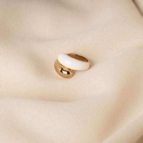 Twin Dome White Enamel Ring