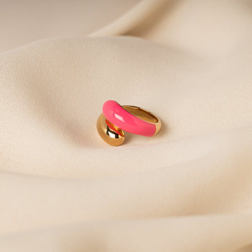 Twin Dome Neon Pink Enamel Ring