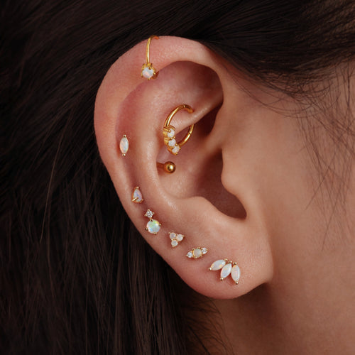 14K Solid Gold Mini Opal Trio Threaded Labret Earring