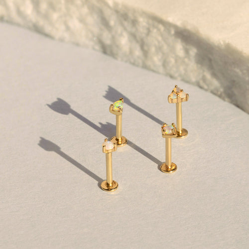 14K Solid Gold Mini Opal Trio Threaded Labret Earring