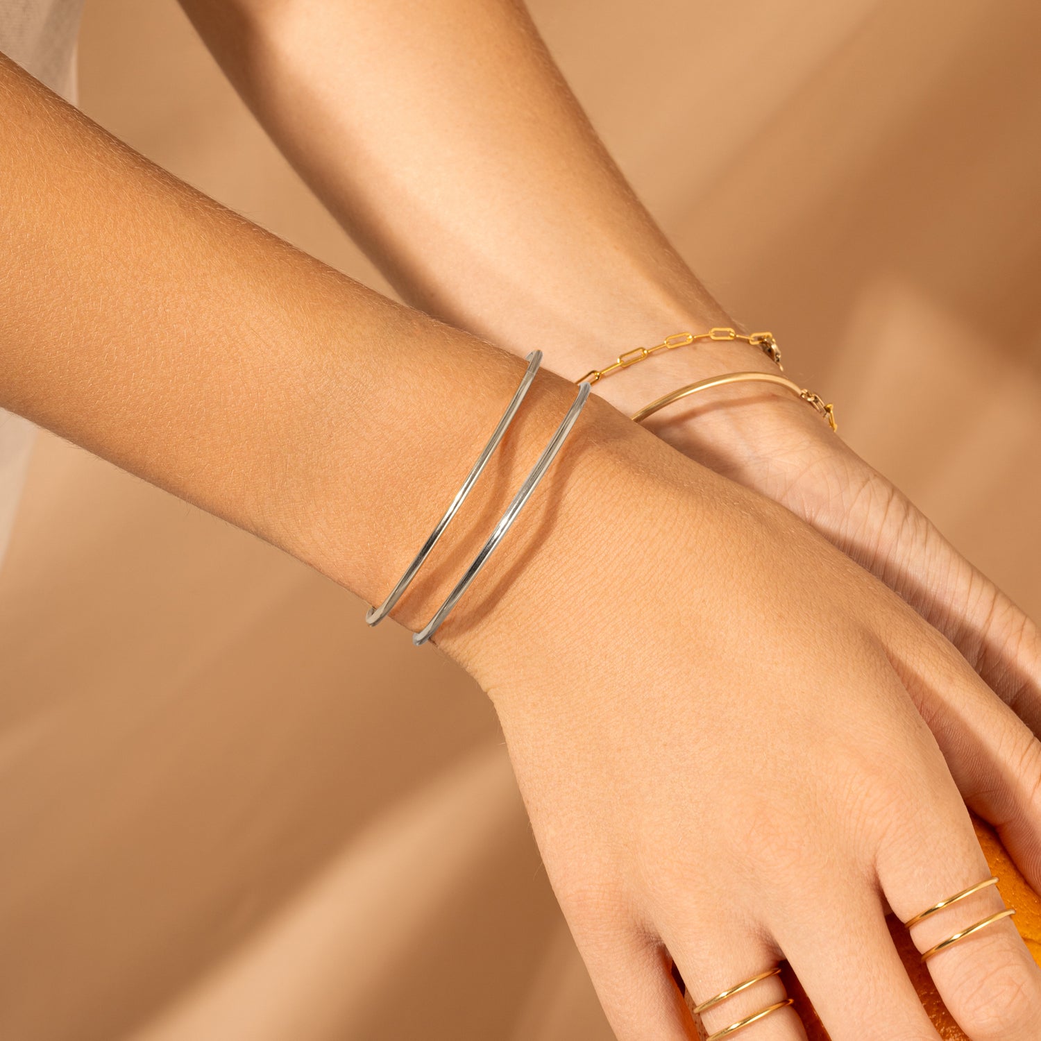 Jonc Cuff Bracelet in Solid Silver 925 With a Natural 