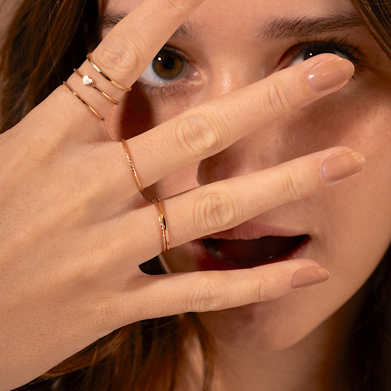 14K Solid Gold Hammered Stacker Ring