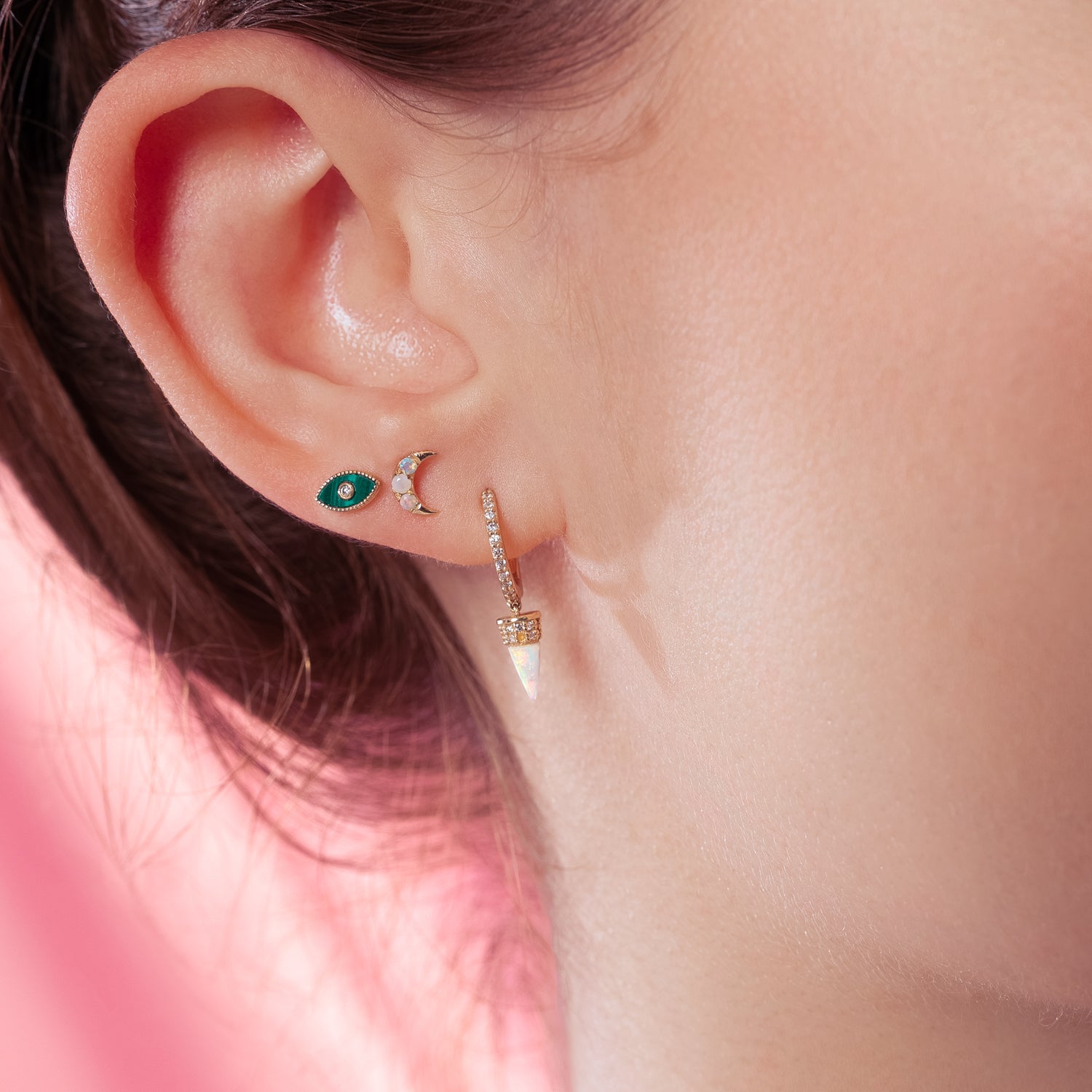 Mini Shiny Evil Eye Stud Earrings Real 14K online Rose Gold