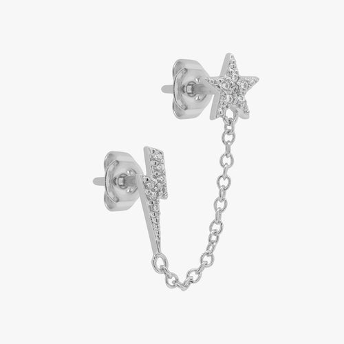 Pave Star Lightning Chain Stud Earring