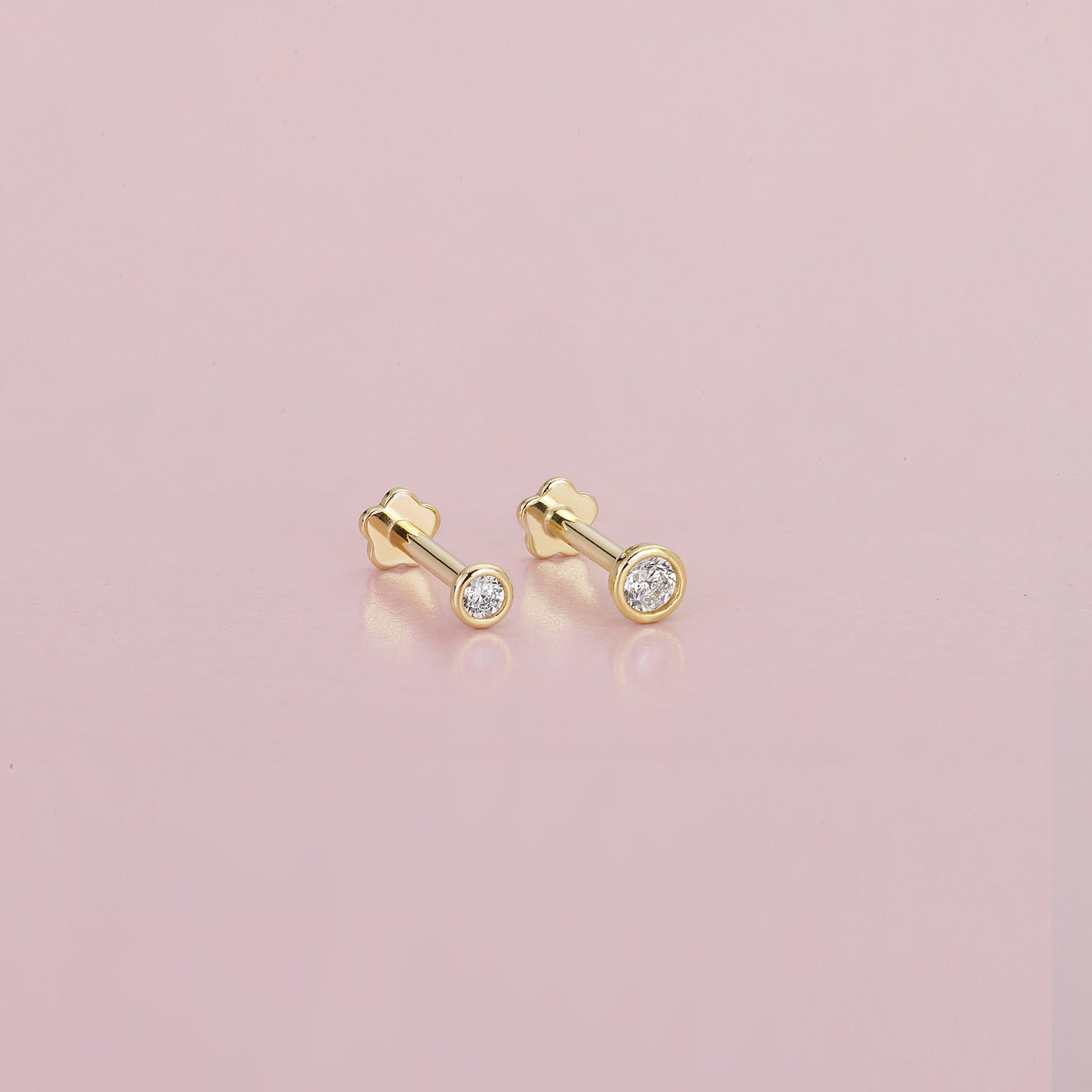 14K Solid Gold Bezel Flatback Earring Set