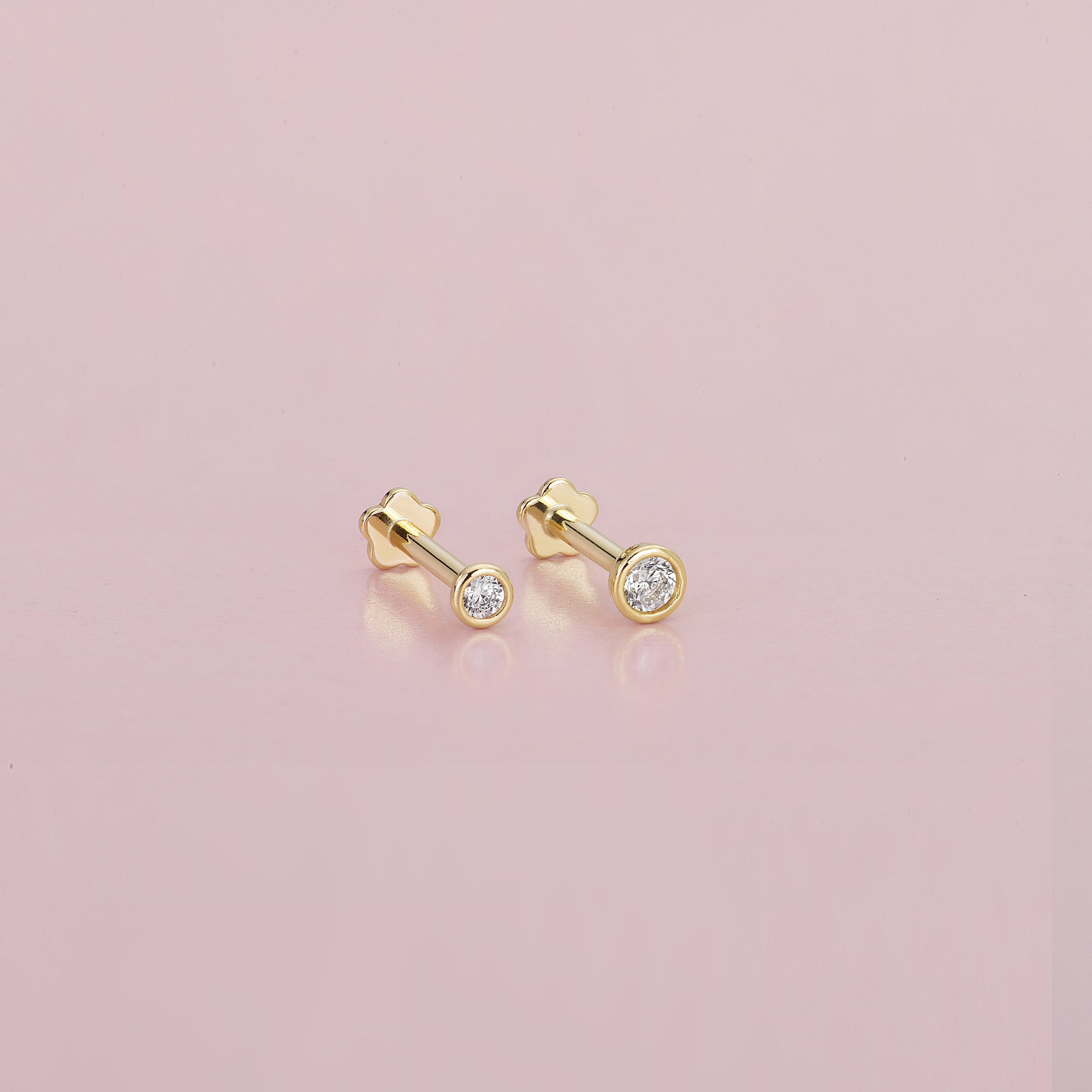 14K Solid Gold Bezel Flatback Earring Set