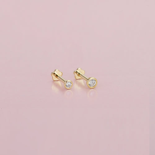 14K Solid Gold Bezel Flatback Earring Set