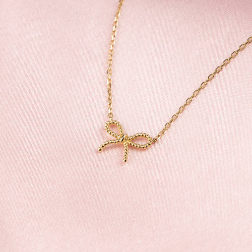 14K Solid Gold Micro Bow Necklace