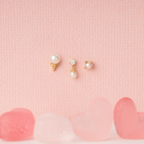 14K Solid Gold Pearl Ice Cream Cone Flatback Earring