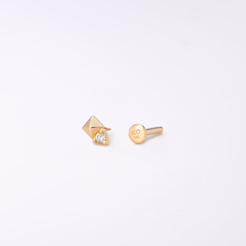 14K Solid Gold Pyramid Diamond Flatback Earring