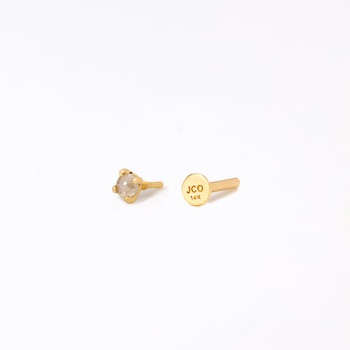 14K Solid Gold Grey Rough Diamond Flatback Earring 2mm