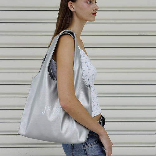 Silver Leather Tote Bag