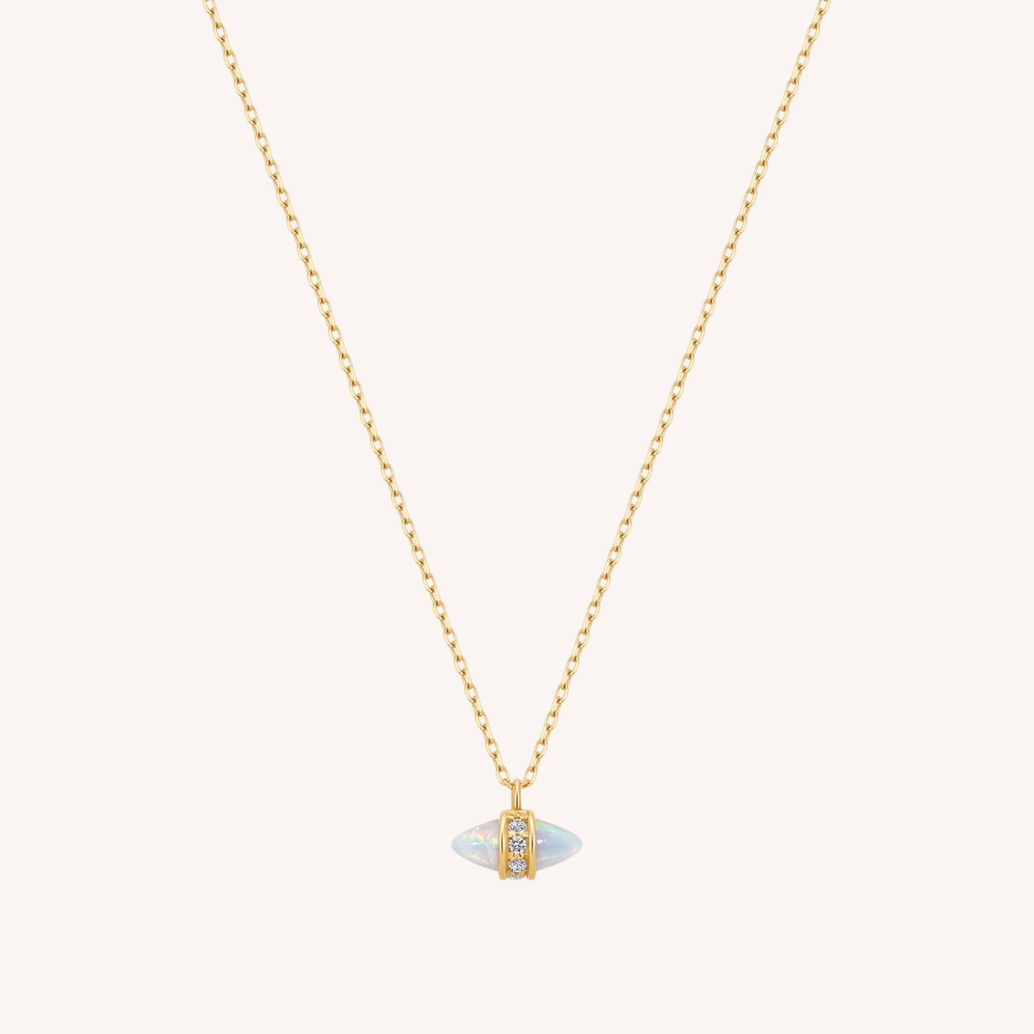 14K Solid Gold Opal Marquise Diamond Necklace