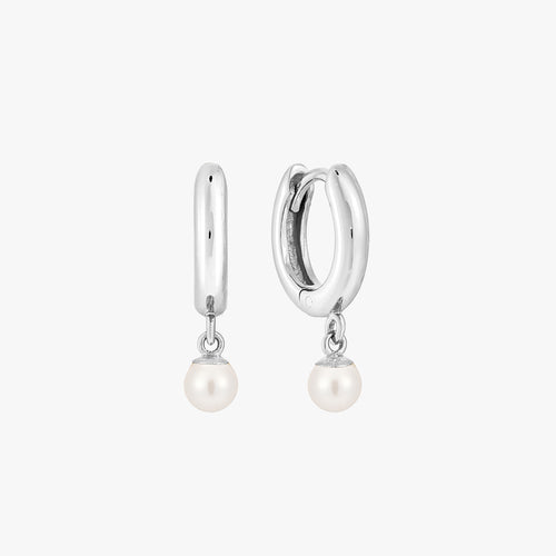 Pearl Huggies Hoop Earrings