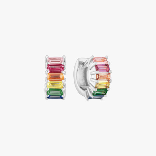 Rainbow Baguette Huggie Earrings