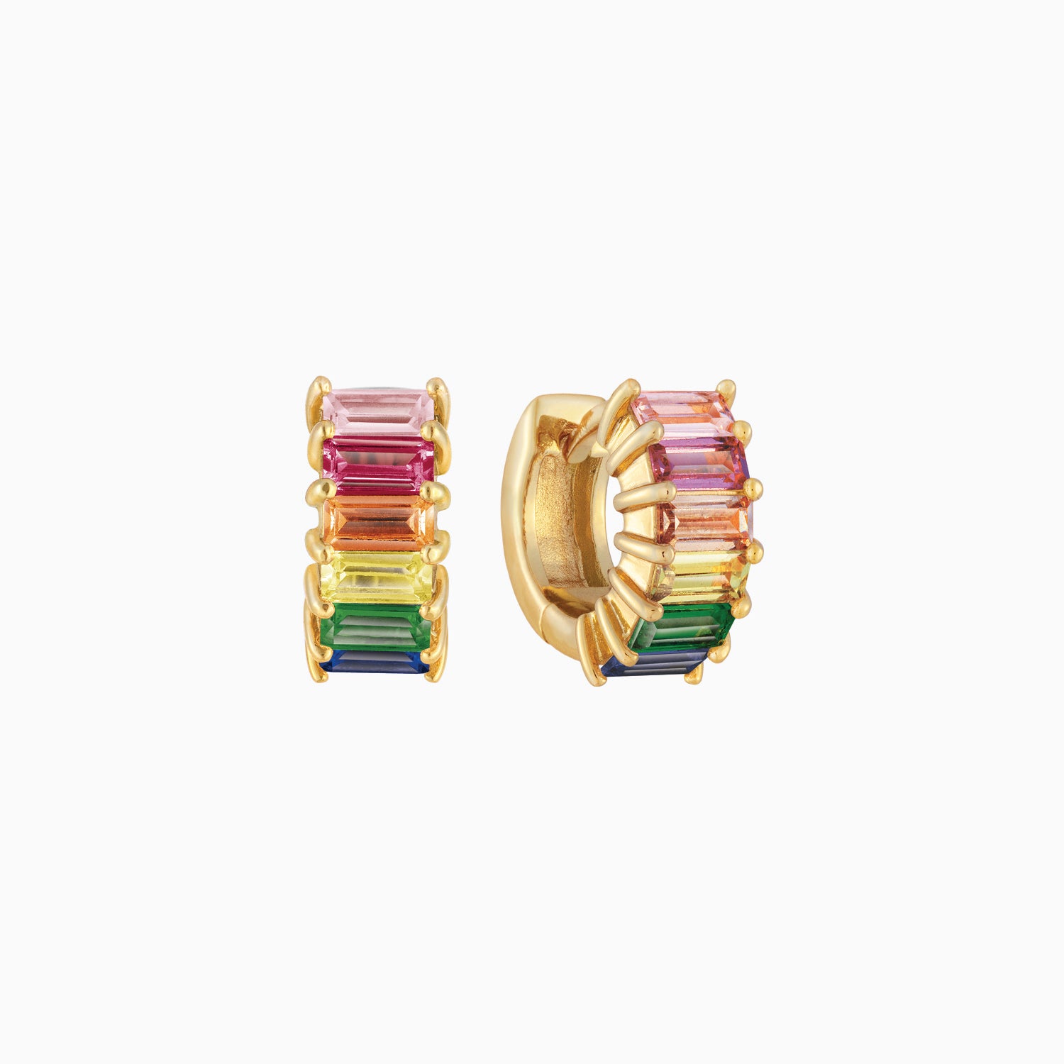 Rainbow Baguette Huggie Earrings