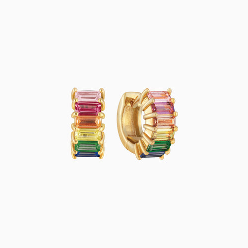 Rainbow Baguette Huggie Earrings