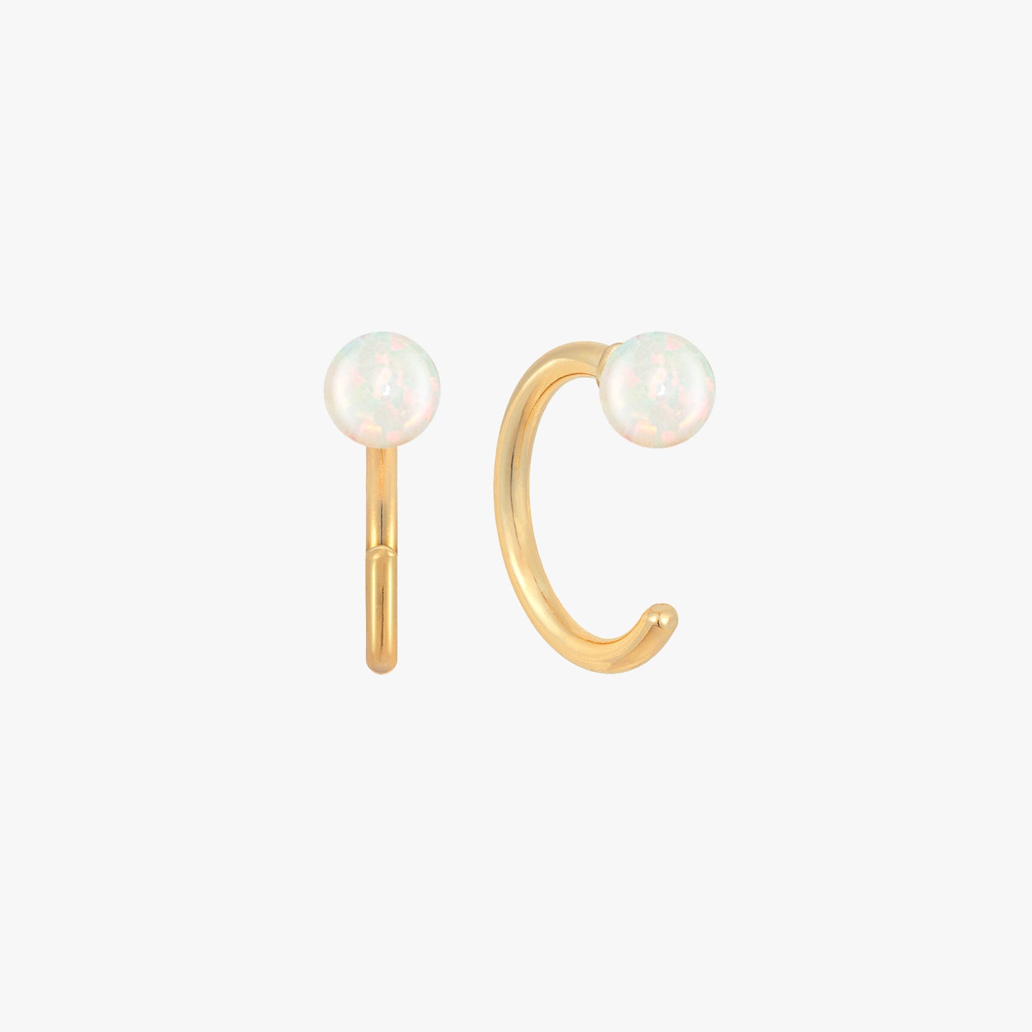 Opal Ball Huggies Hoop Earrings