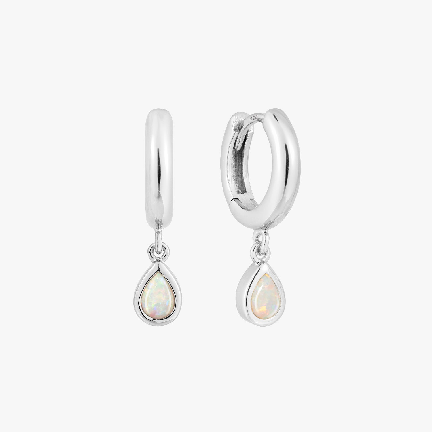 Opal Cabochon Silver Hoop Earrings