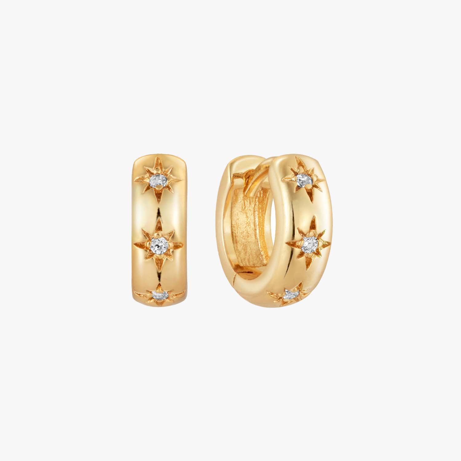 18K SAUDI Solid GOLD HUGGIE TRI COLOR top EARRINGS