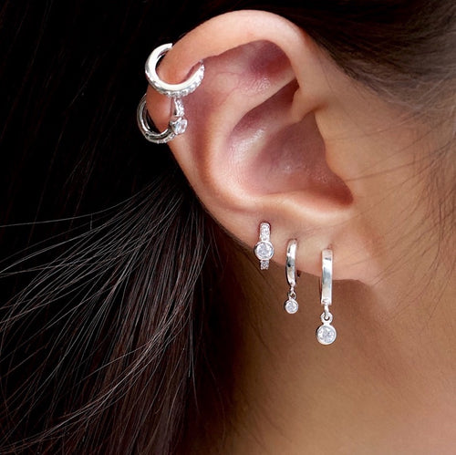 Bezel Drop Huggie Earrings