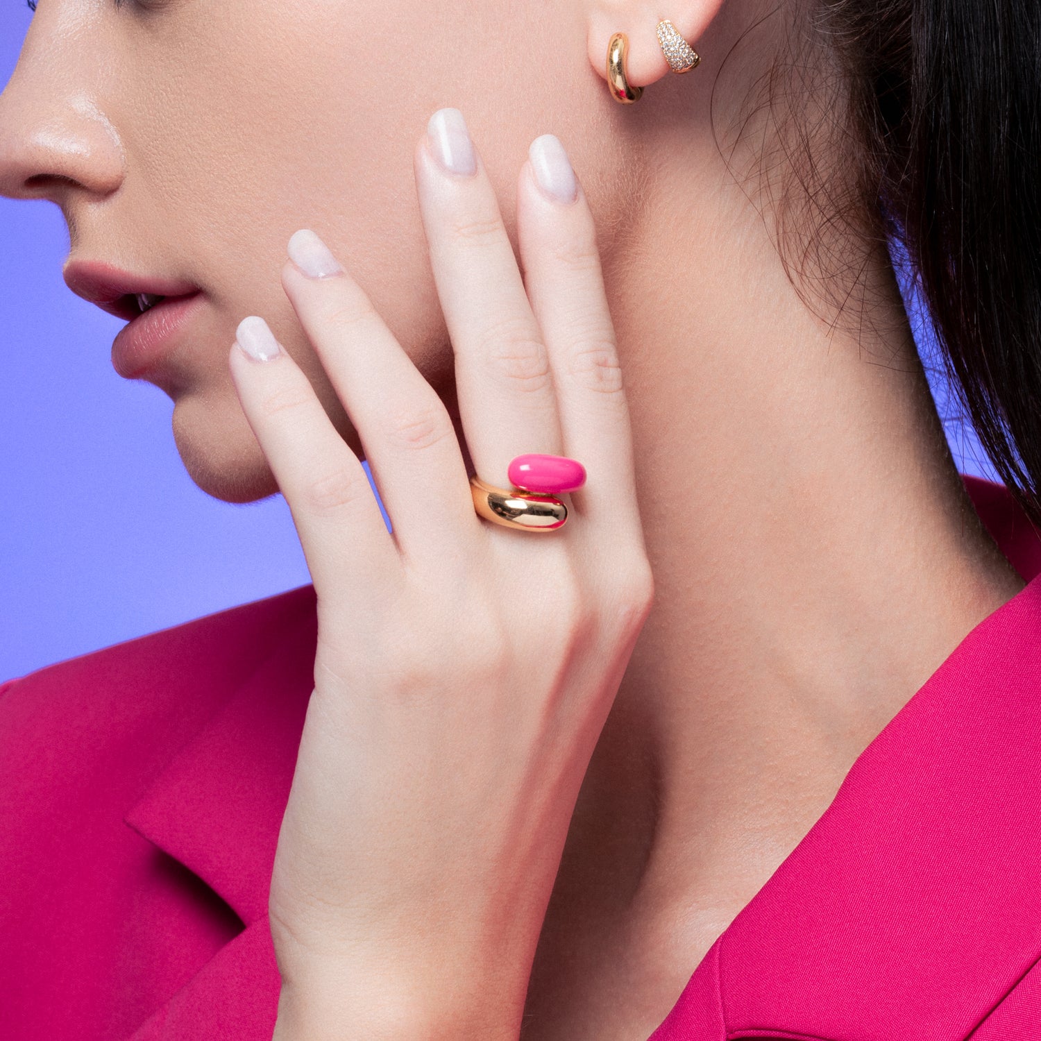 Twin Dome Neon Pink Enamel Ring