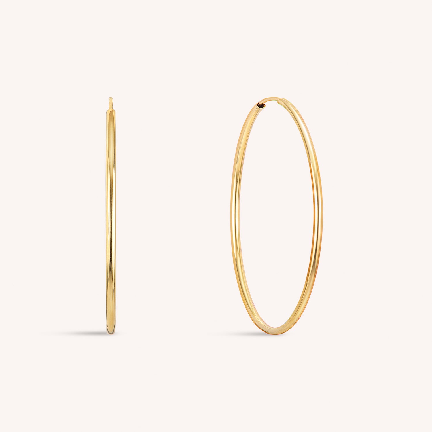 14K Solid Gold Large Endless Hoop Earrings 50mm