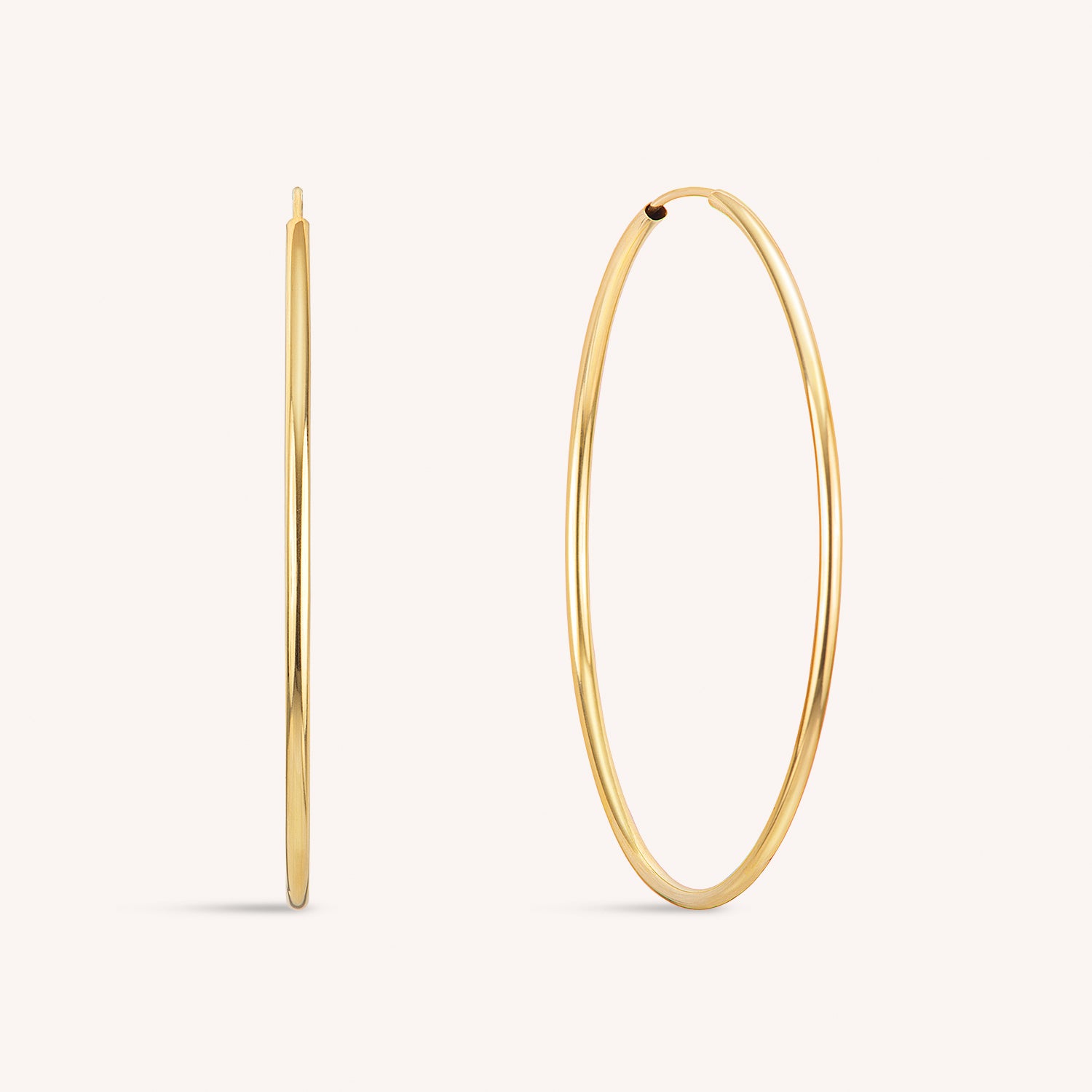 14K Solid Gold Large Endless Hoop Earrings 60mm