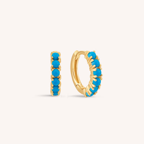 14K Solid Gold Turquoise Hoop Earrings And Necklace Set