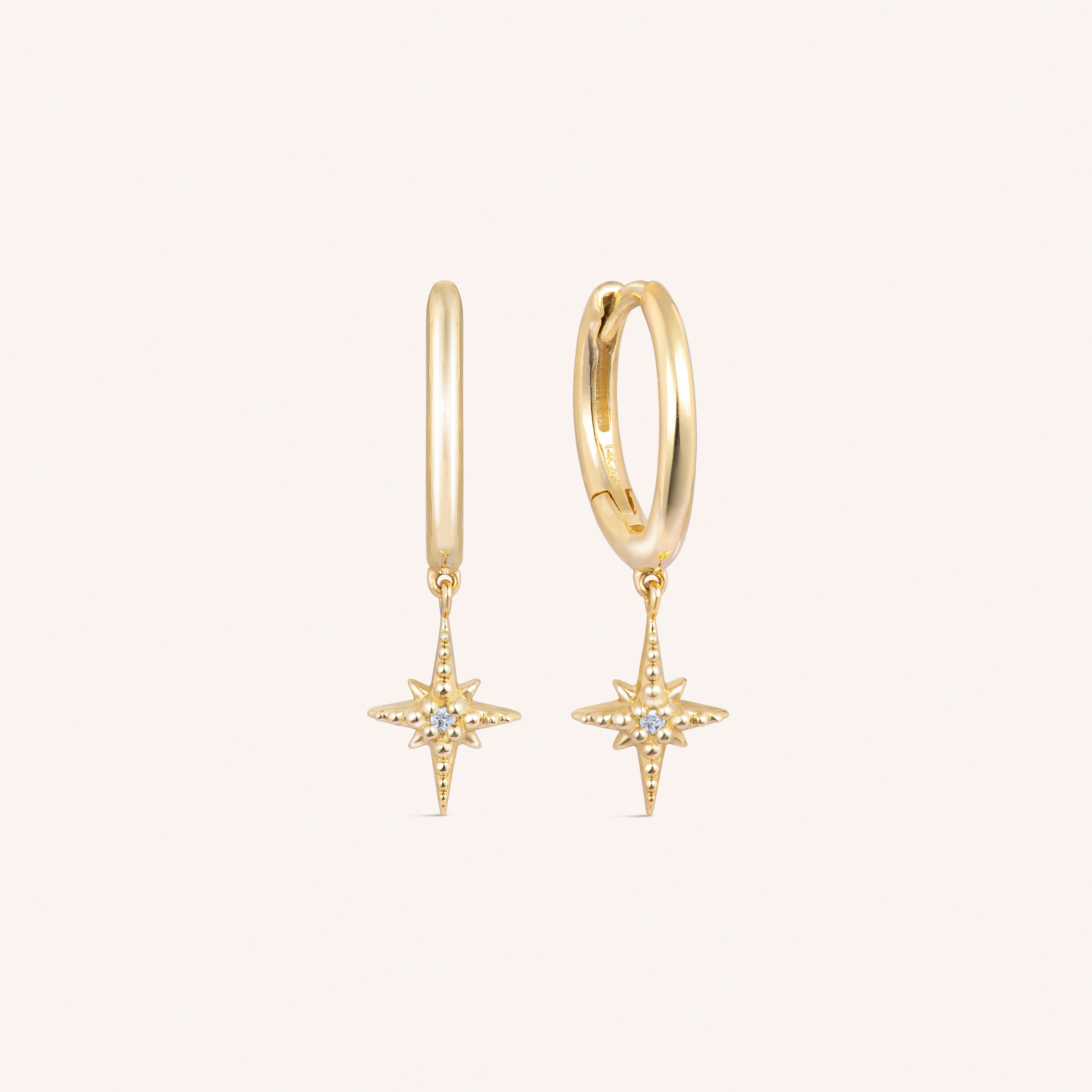 Solid online 14k Gold Diamond Dust Hoop Earrings