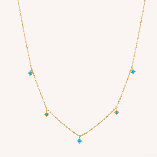 14K Solid Gold Turquoise Hoop Earrings And Necklace Set