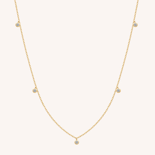 14K Solid Gold Teardrop Diamond Flatback Earring And Necklace Set