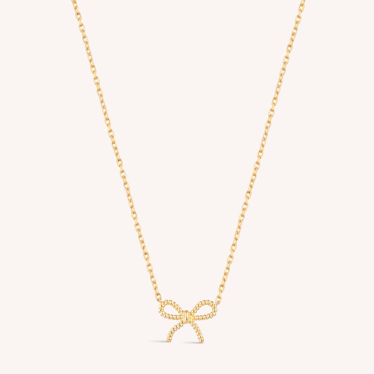 14K Solid Gold Micro Bow Flatback Earring And Necklace Set