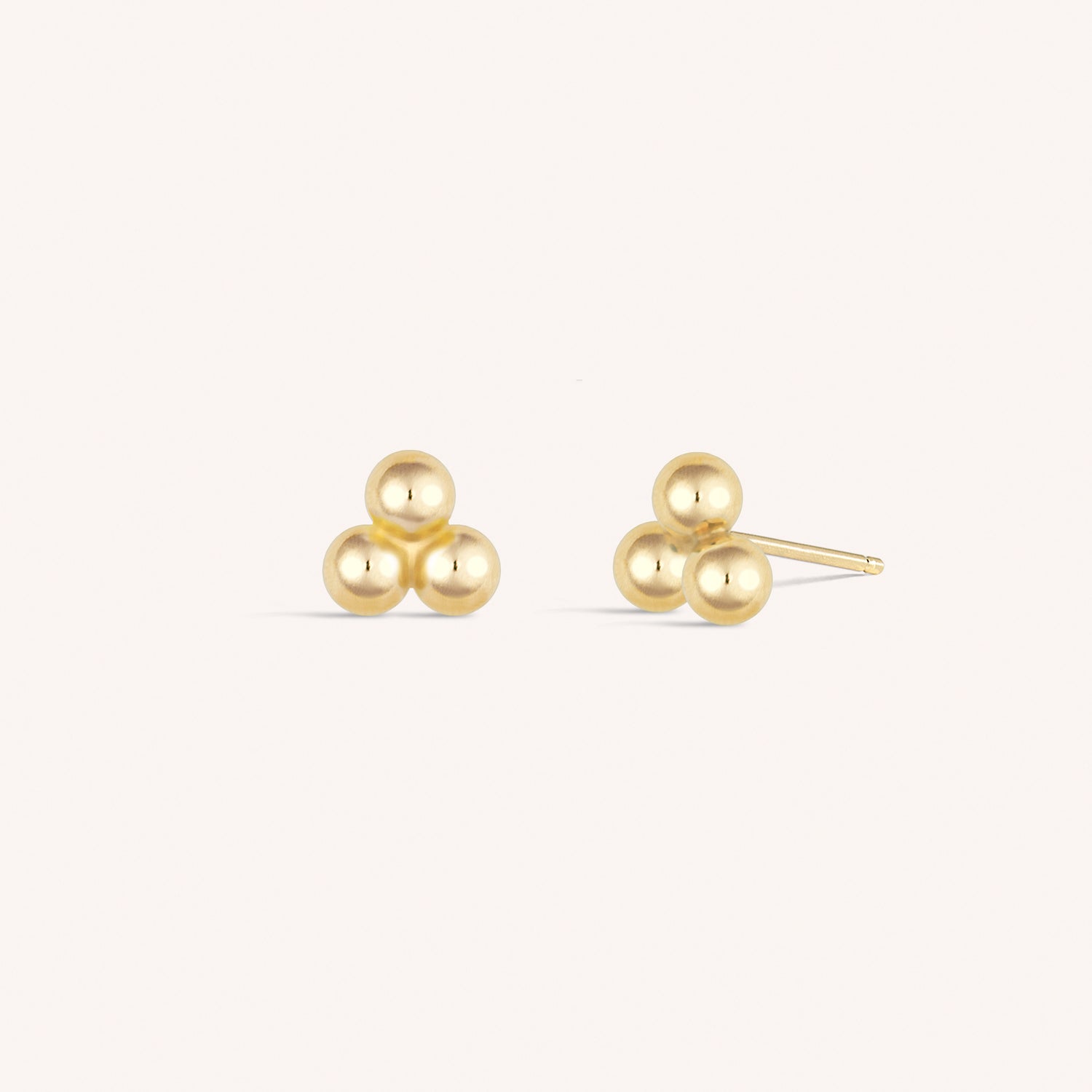 14k Solid Gold Trinity Ball Stud Earrings