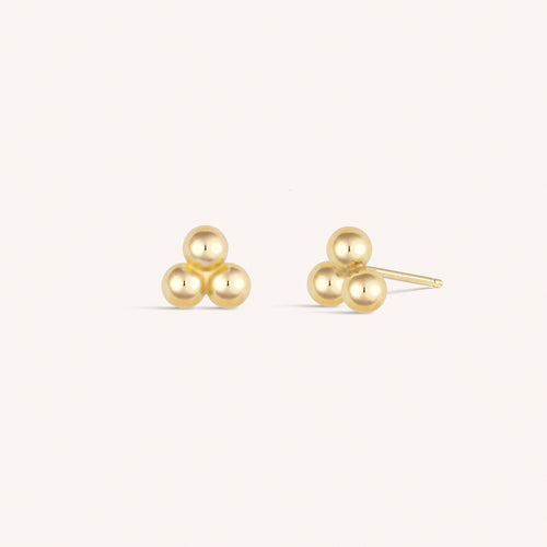 14k Solid Gold Trinity Ball Stud Earrings