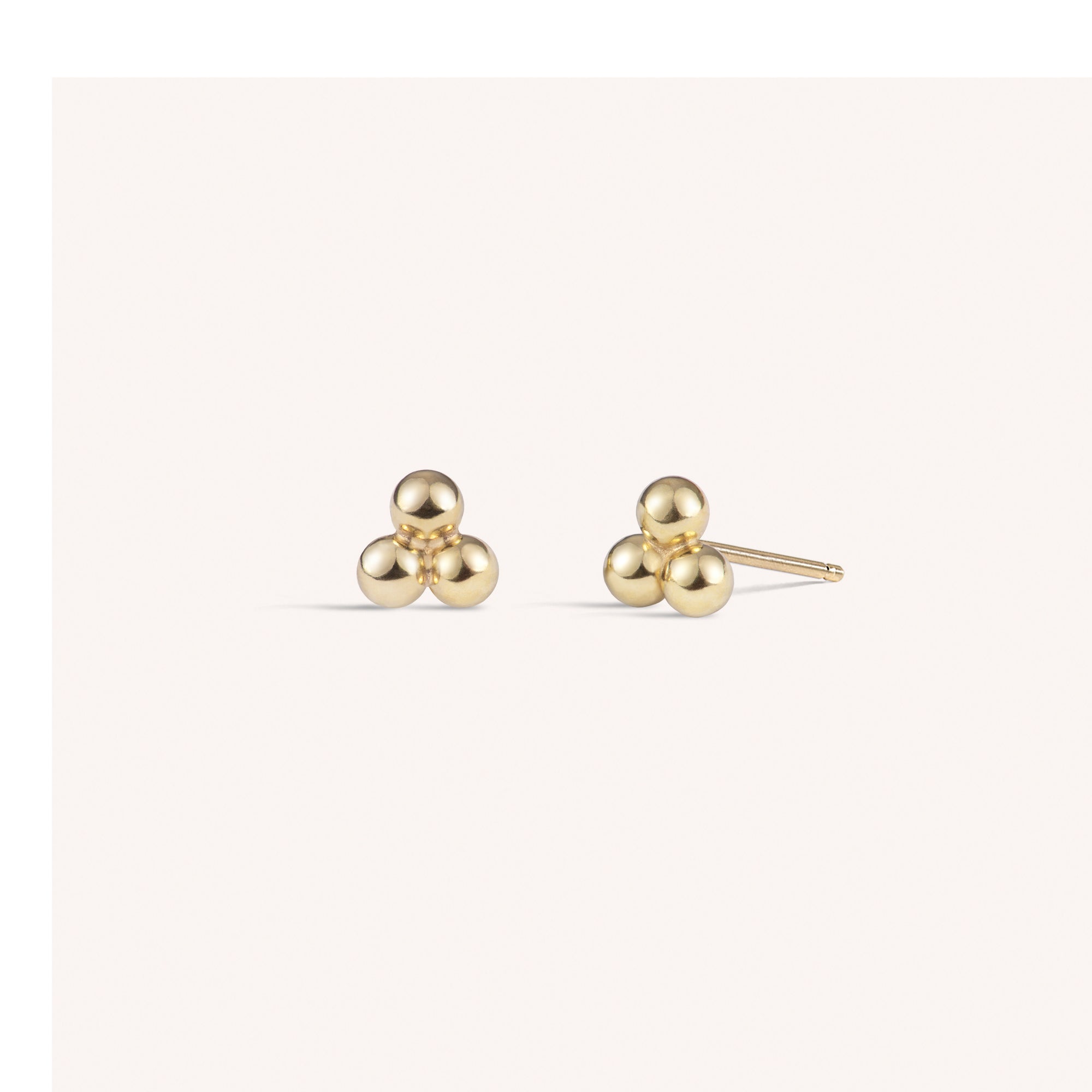 14k Solid Gold Trinity Ball Stud Earrings