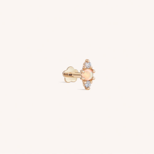 14K Solid Gold Opal Diamond Marquise Threaded Labret Earring