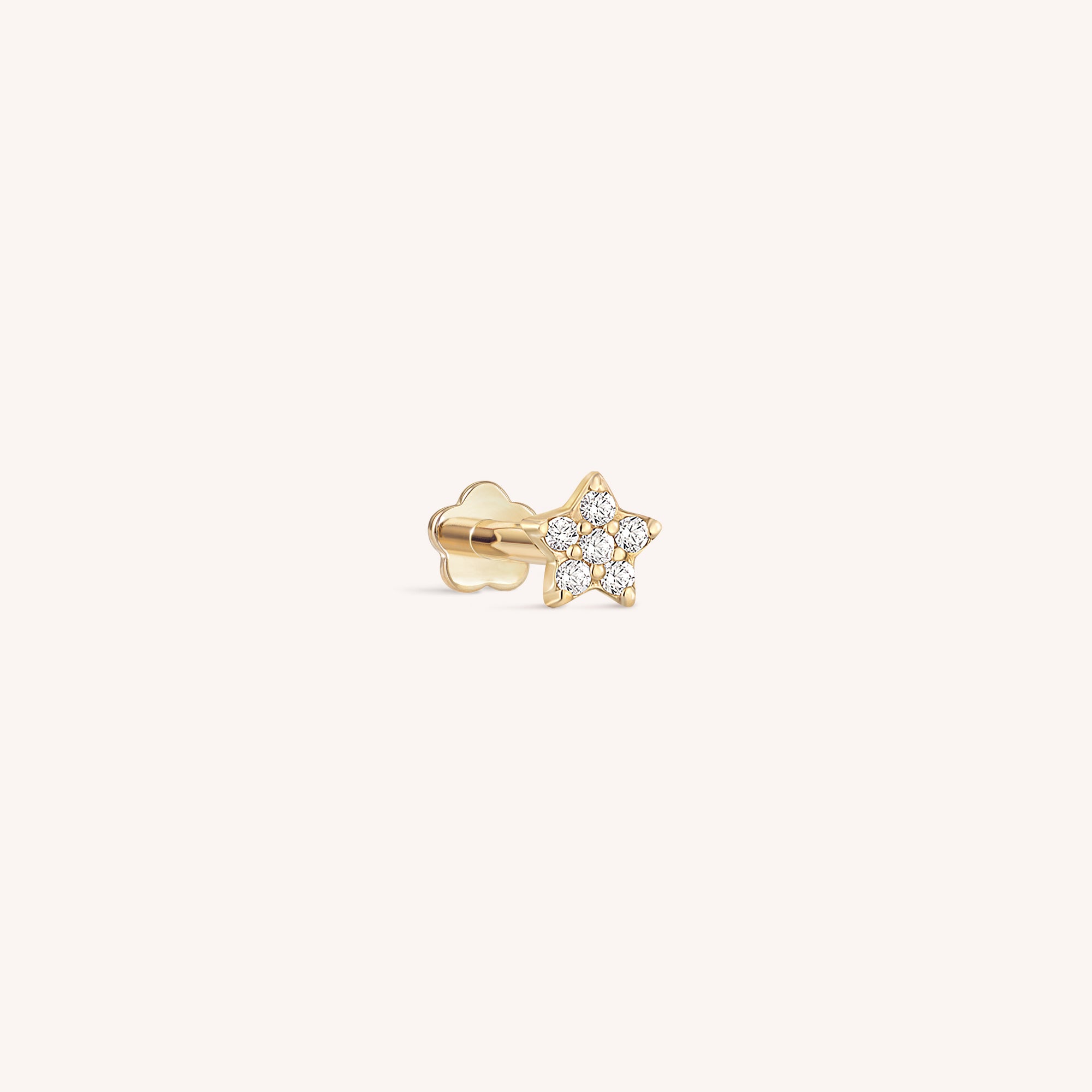 14K Solid Gold Pave Diamond Star Labret Earring