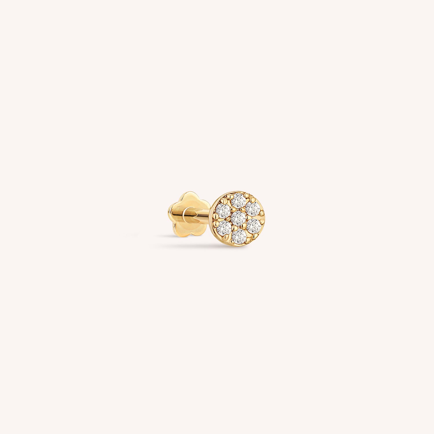 14K Solid Gold Pave Diamond Disc Labret Earring