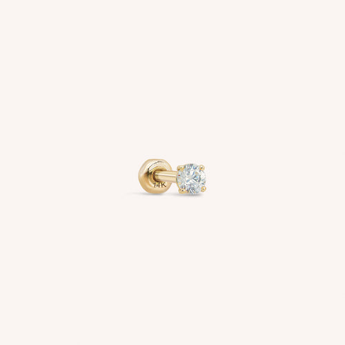 14K Solid Gold Mini CZ Barbell - Clear