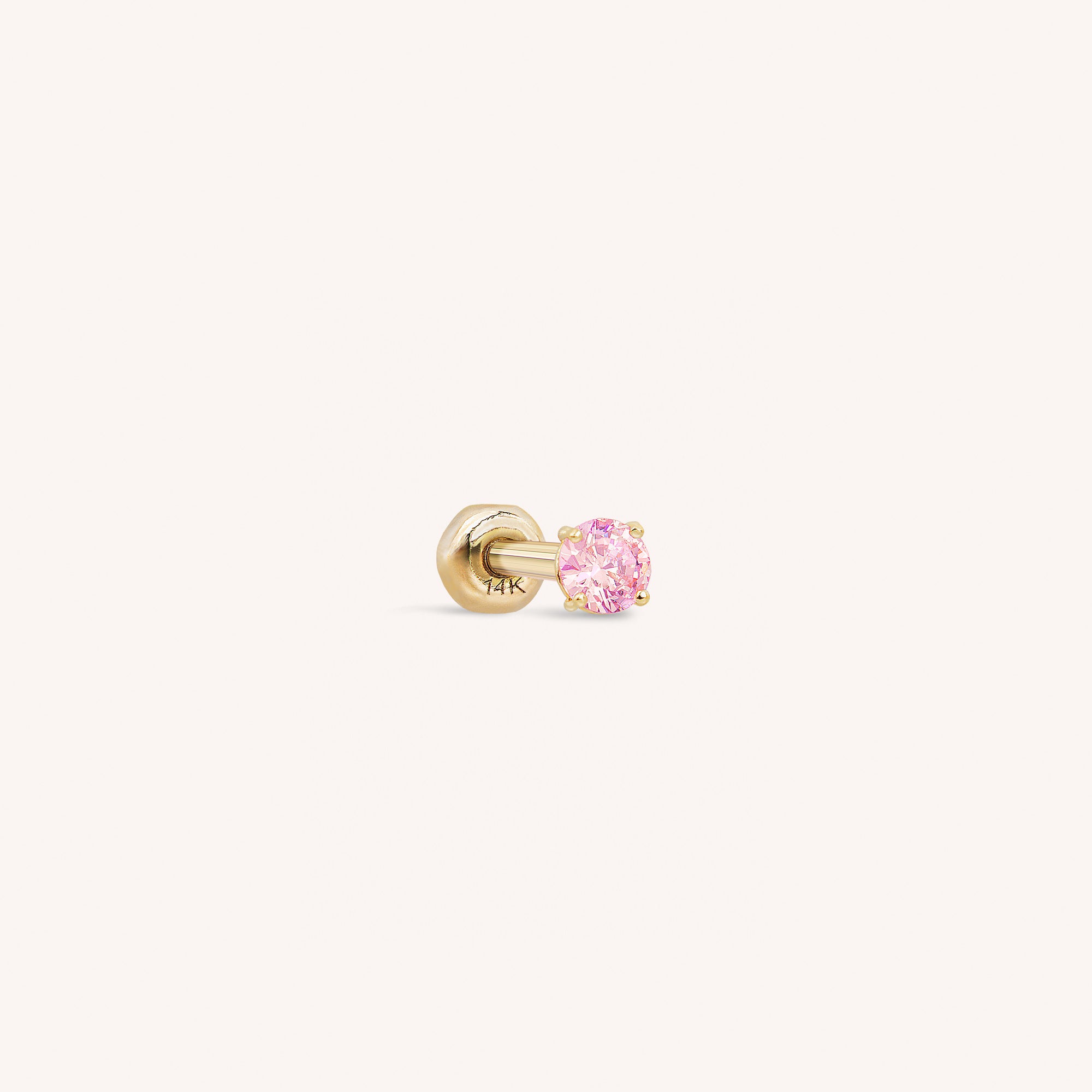 14K Solid Gold Mini CZ Barbell - Pink