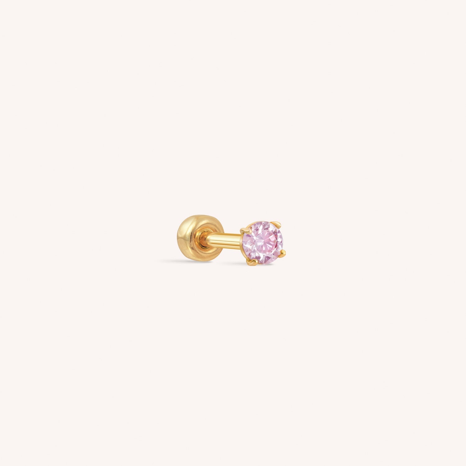 14K Solid Gold Mini CZ Barbell - Pink